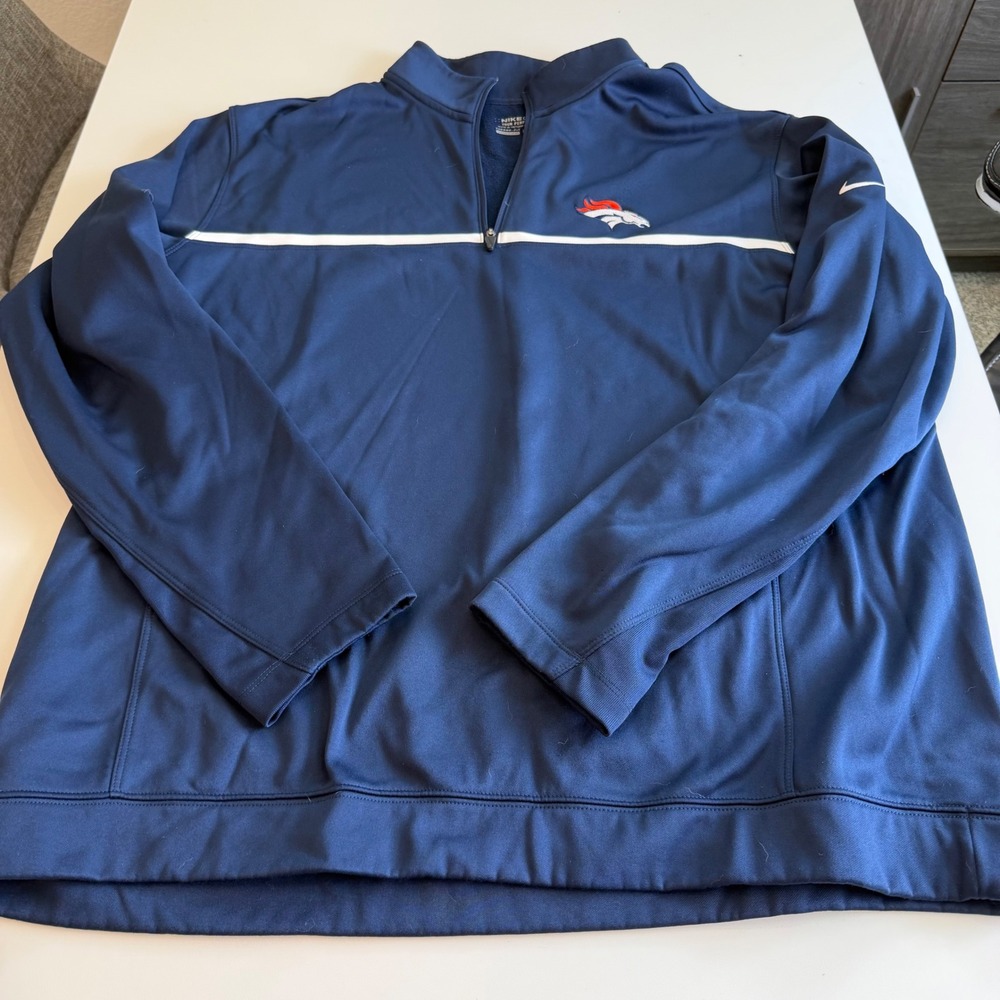 Nike Golf Denver Broncos Therma-FIT Quarter Zip Pullover Navy‎ Blue Mens XL